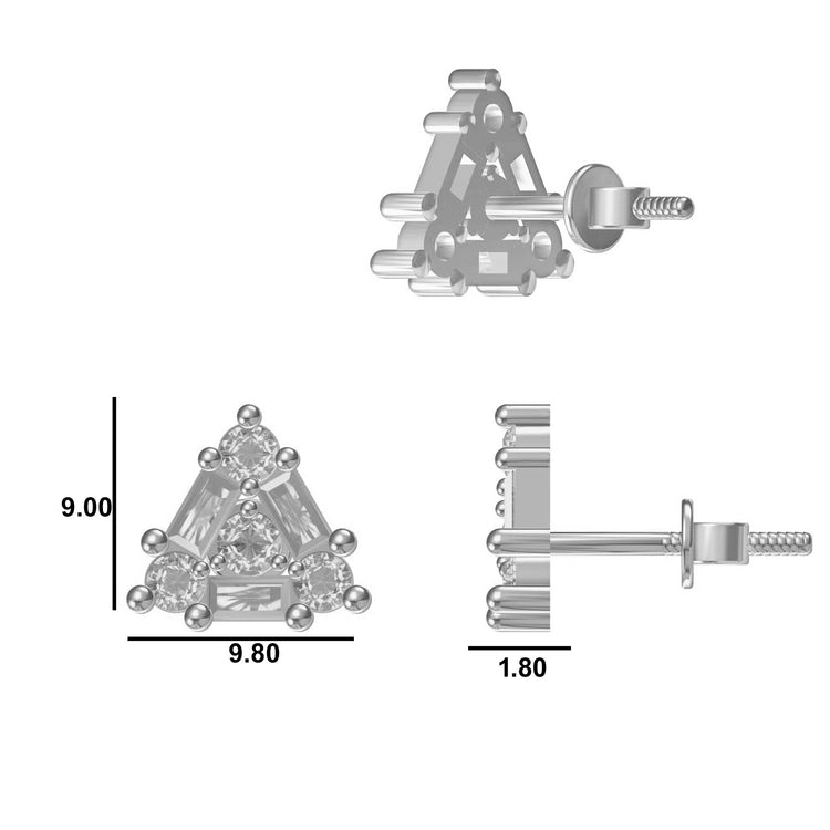 Baguette & Round Lab-Grown Diamond Triangle Stud + Solid Gold Earrings