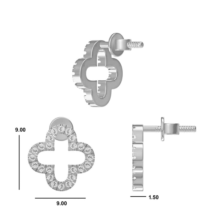 4 Leaf Open Clover Lab-Grown Diamond Stud + Solid Gold Earrings