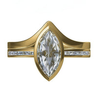 Elegant Marquise Bezel Engagement Ring – Pave Accents ENGAGEMENT RING ONLY