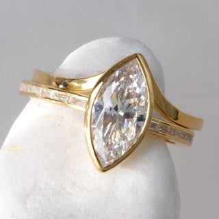 Elegant Marquise Bezel Engagement Ring – Pave Accents ENGAGEMENT RING ONLY