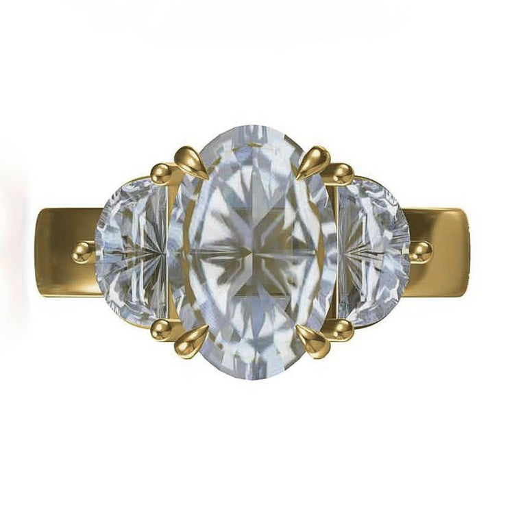 Oval Lab-Grown Diamond Half Moon Wide Band Ring 4.4 TCW