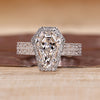 Coffin cut diamond ring double pave halo art deco.

