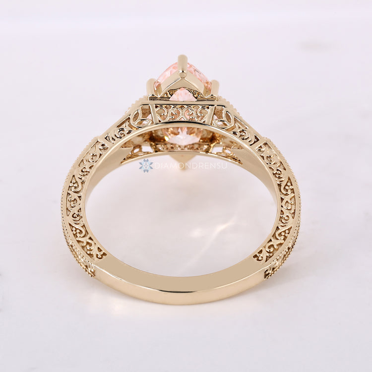 Handmade marquise diamond ring with Art Deco details.