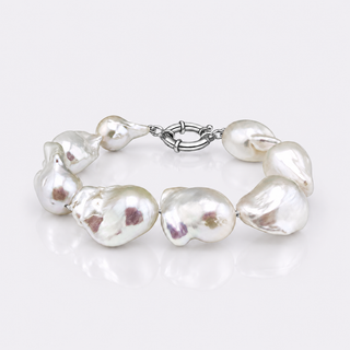 Big white baroque freshwater pearl bracelet with sterling silver bolt-ring clasp