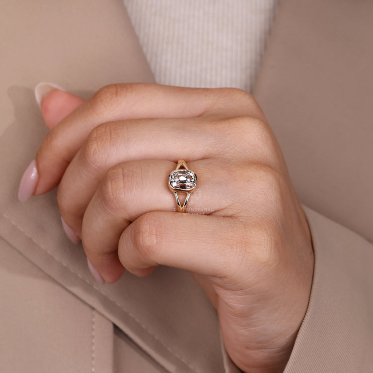 Cushion Old Mine Cut Ring refined solitaire style.
