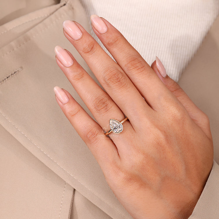 Handmade pear cut diamond ring solitaire vintage.
