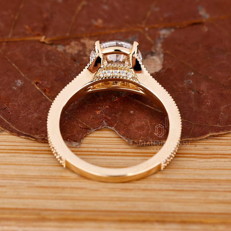 IGI certified round diamond ring four claw prong set.
