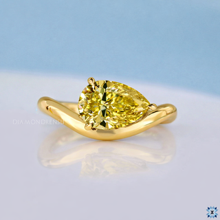 Pear Yellow Moissanite Curved Solitaire East West Ring 1.20 CT