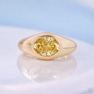 Oval Yellow Moissanite East-West Domed Signet Ring 1.21 CT
