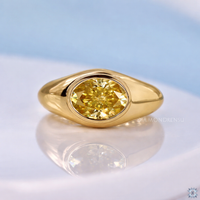 Oval Yellow Moissanite East-West Domed Signet Ring 1.21 CT