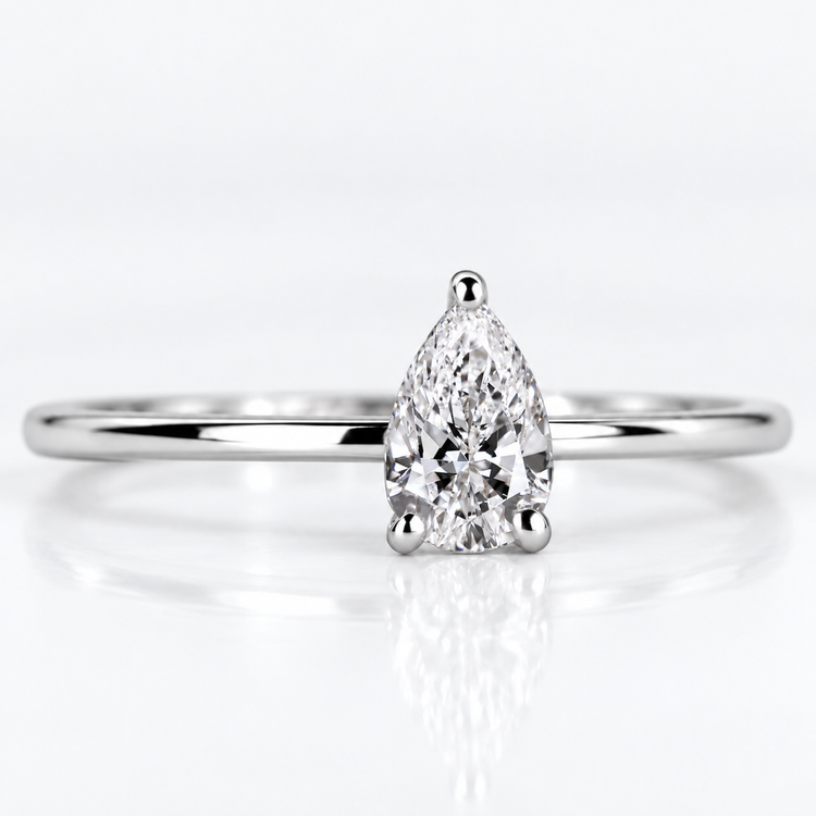 Pear Cut Lab-Grown Diamond Minimalist Solitaire Ring 0.25 CT - 10k White Gold - Size L