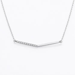 Round Lab-Grown Diamond Chevron Bar Necklace - 18k White Gold