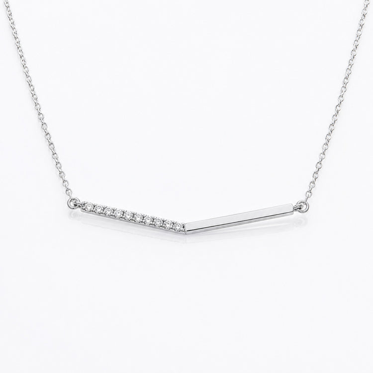 Round Lab-Grown Diamond Chevron Bar Necklace - 18k White Gold