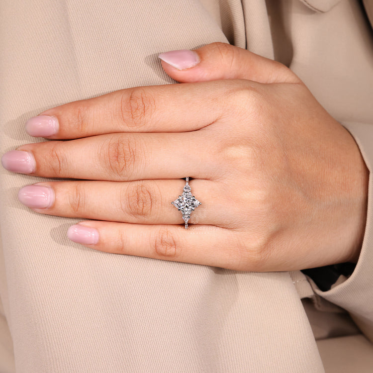 Marquise diamond ring six claw prong tapered shank.
