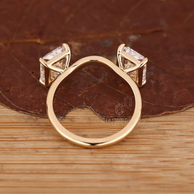 Stackable two stone radiant ring, IGI certified diamond.
