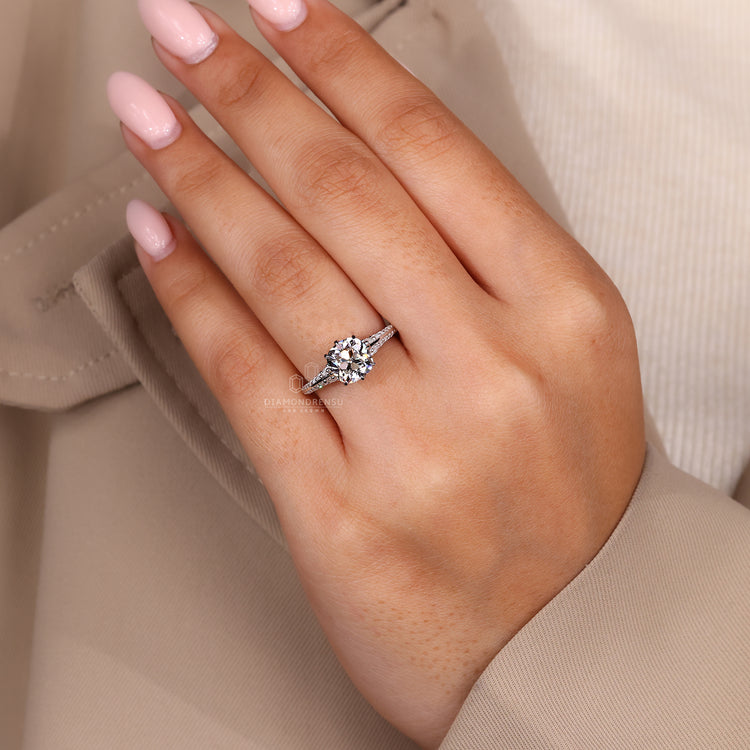 IGI certified Cushion Old Mine Cut diamond ring.