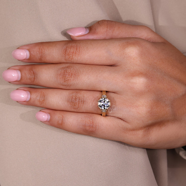 Octagon Old European Cut Ring IGI certified vintage style.
