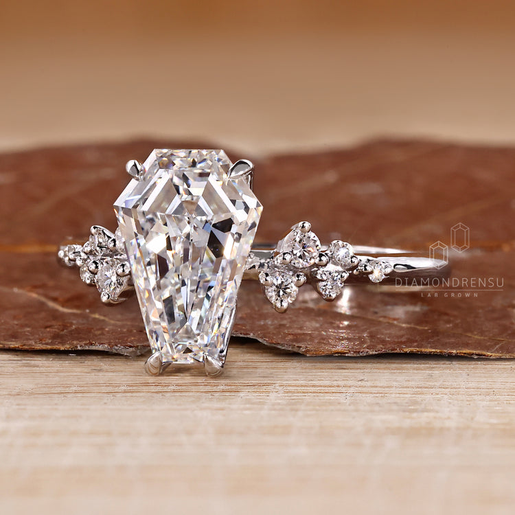 Lab grown coffin diamond ring cluster style.
