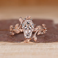 Coffin cut diamond ring nature inspired bypass set.