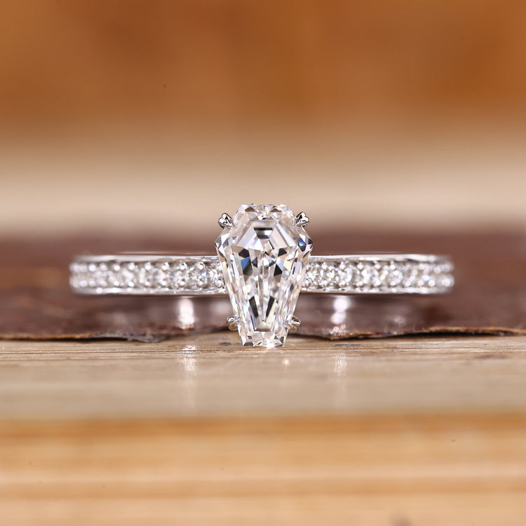 Coffin Cut Diamond Ring  A stunning Hidden Halo Pave Style.