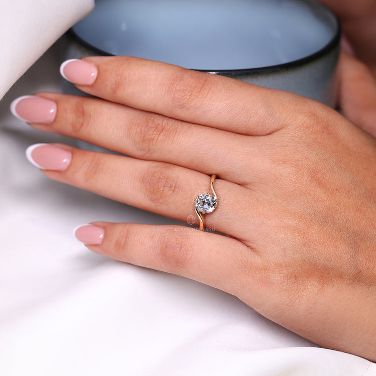 Lab grown cushion old European cut diamond ring.