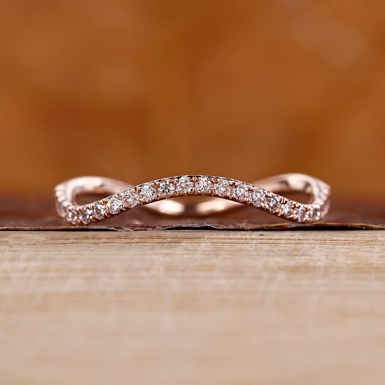 Handmade round diamond band half eternity wave style.
