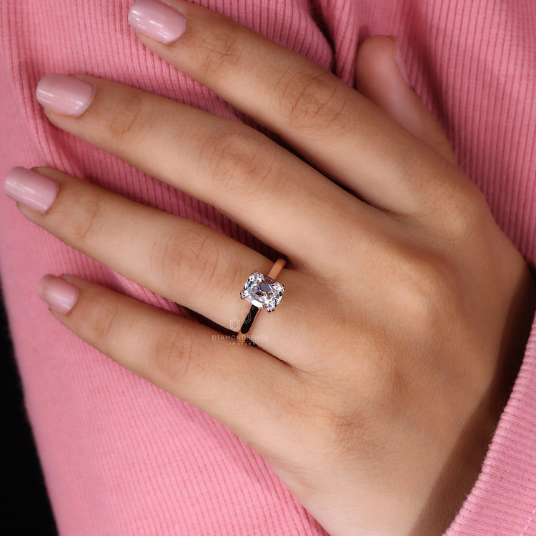 Solitaire cushion old European cut ring lab grown.