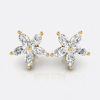 Flower Petal Marquise Cut Lab-Grown Diamond Stud + Solid Gold Earrings