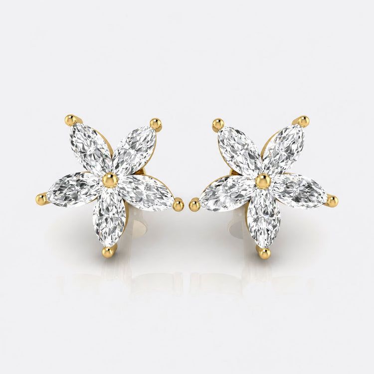 Flower Petal Marquise Cut Lab-Grown Diamond Stud + Solid Gold Earrings