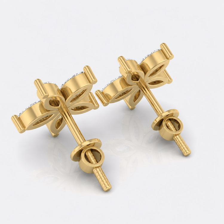Flower Petal Marquise Cut Lab-Grown Diamond Stud + Solid Gold Earrings