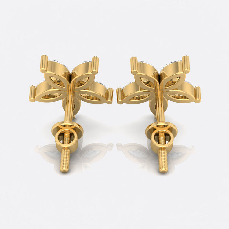 Flower Petal Marquise Cut Lab-Grown Diamond Stud + Solid Gold Earrings