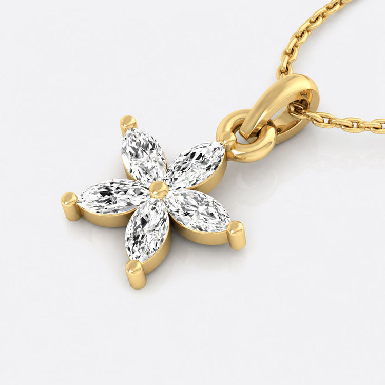 Flower Petal Marquise Cut Lab-Grown Diamond + Solid Gold Pendant Necklace