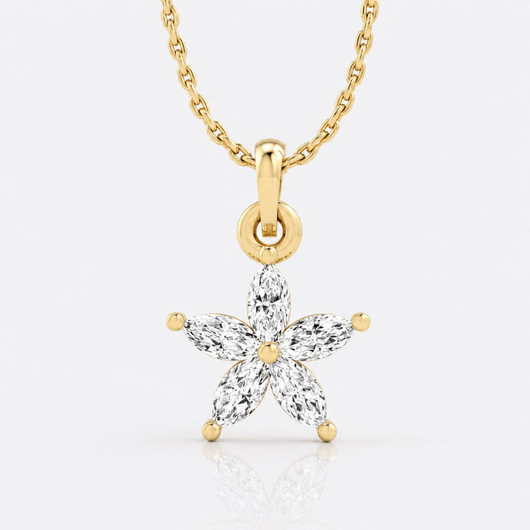 Flower Petal Marquise Cut Lab-Grown Diamond + Solid Gold Pendant Necklace