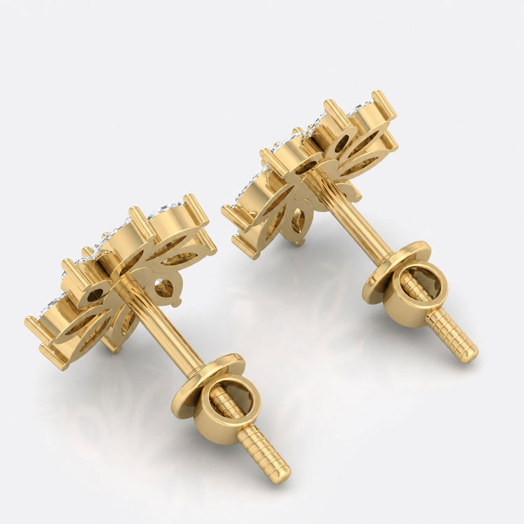 Flower Petal Marquise Cut Lab-Grown Diamond Stud + Solid Gold Earrings