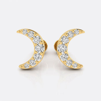 Crescent Moon Lab-Grown Diamond Stud + Solid Gold Earrings