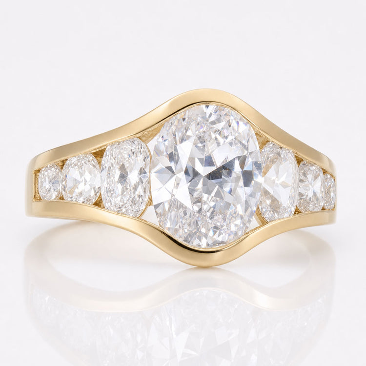 Oval and Round Lab-Grown Diamond Channel Set Ring 4.2 TCW