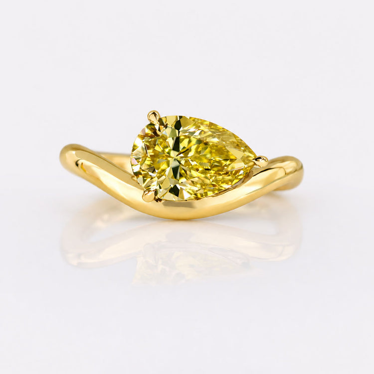 Pear Yellow Moissanite Curved Solitaire East West Ring 1.20 CT