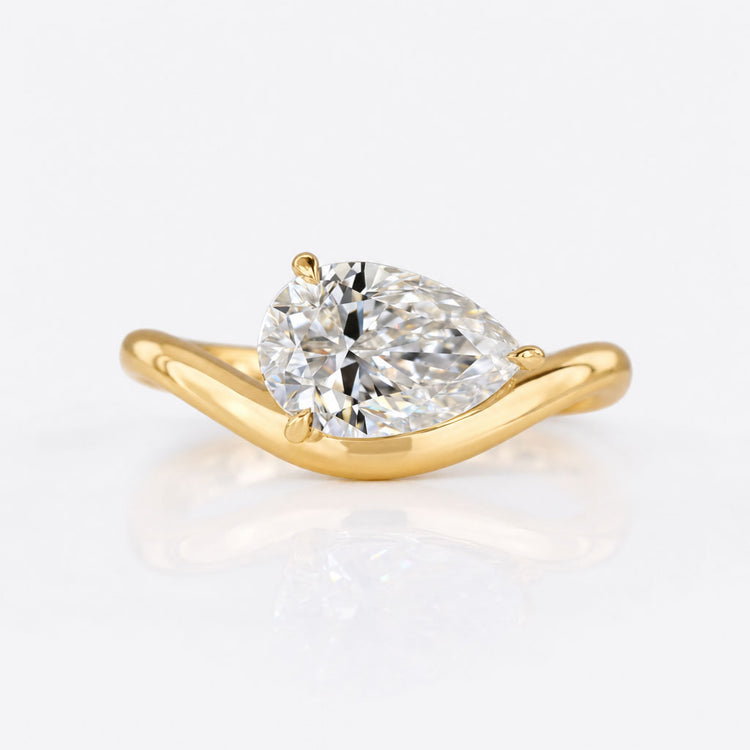 Pear Moissanite Curved Solitaire East West Ring 1.24 CT