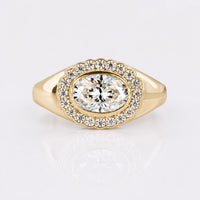 Oval Halo East West Moissanite Signet Ring 0.87 CT