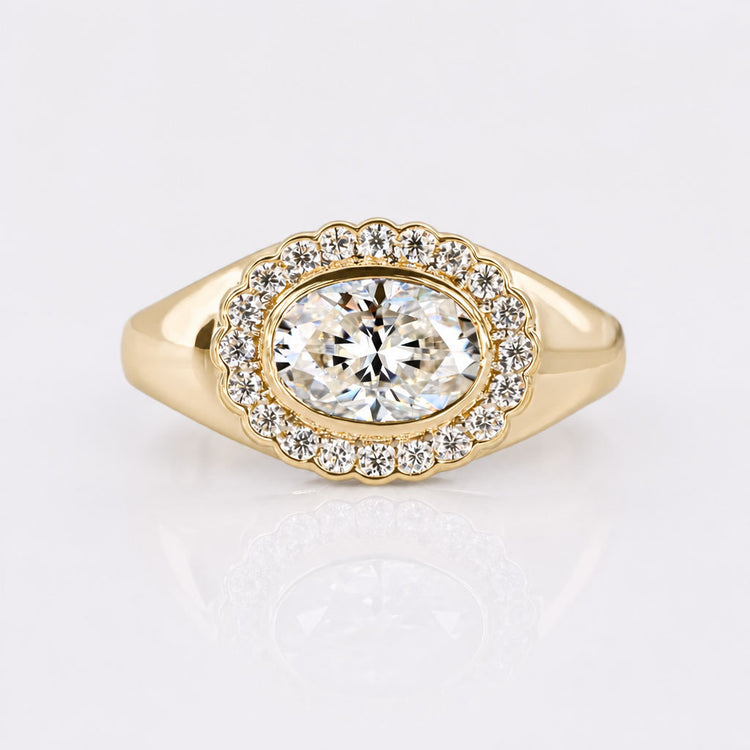 Oval Halo East West Moissanite Signet Ring 0.87 CT
