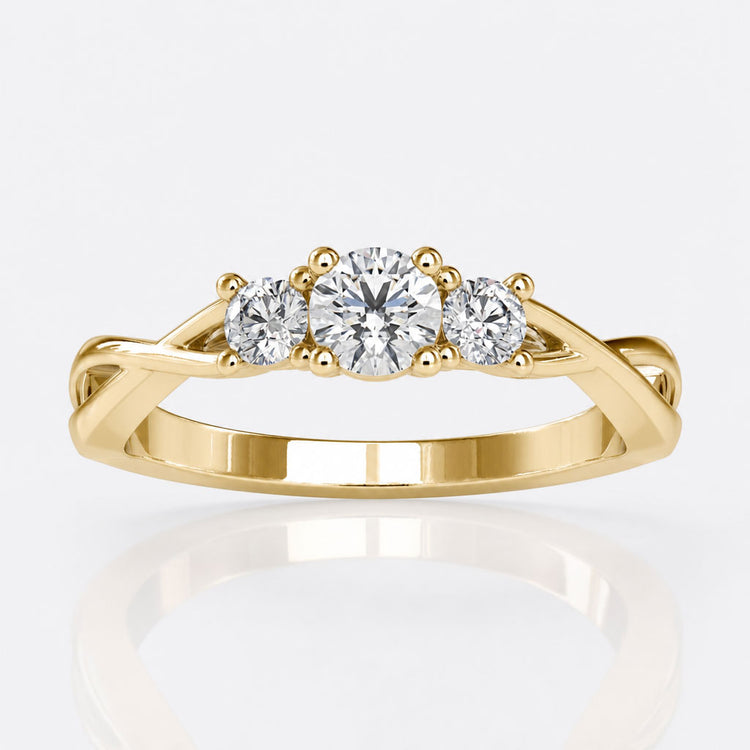 0.52 TCW Round Brilliant Cut Three Stone Twisted Moissanite Ring