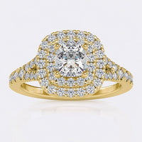 1.55 TCW Cushion Cut Double Halo Split Shank Moissanite Wedding Ring