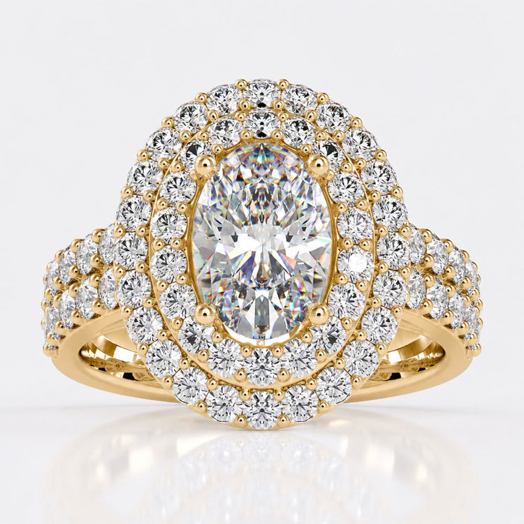 Oval Moissanite Double Halo Ring 3.1 CT