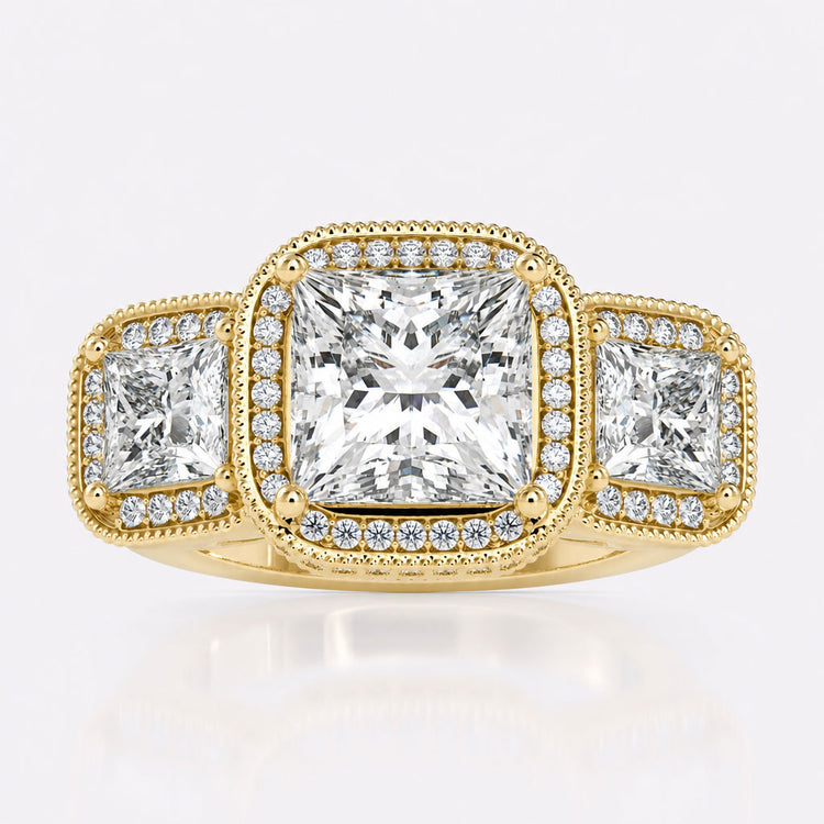 5.23 TCW Princess Cut Moissanite Three Stones Engagement Rings
