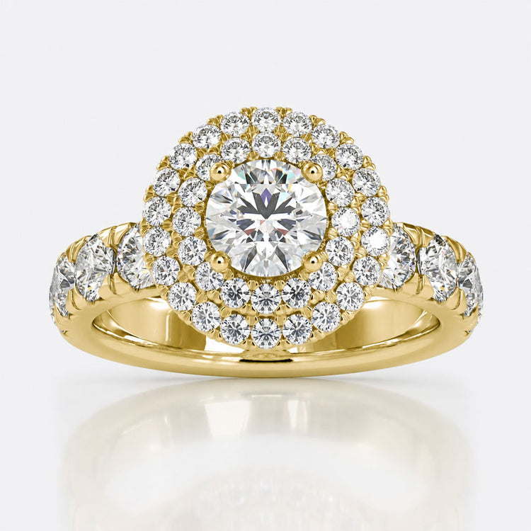 2.35 TCW Round Brilliant Cut Double Halo Moissanite Engagement Ring