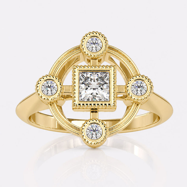 Unique 0.60 TCW Princess and Round Cut Vintage Style Engagement Ring