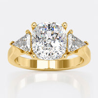 Delicate 5.48 TCW Cushion Moissanite with Kite Cut Three Stones Engagement Ring