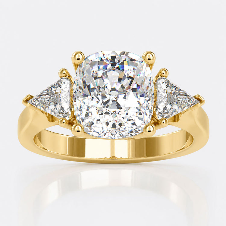 Delicate 5.48 TCW Cushion Moissanite with Kite Cut Three Stones Engagement Ring
