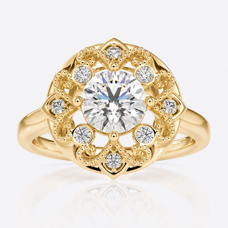 Unique 1.32 TCW Round Moissanite Art Deco Vintage Style Engagement Ring