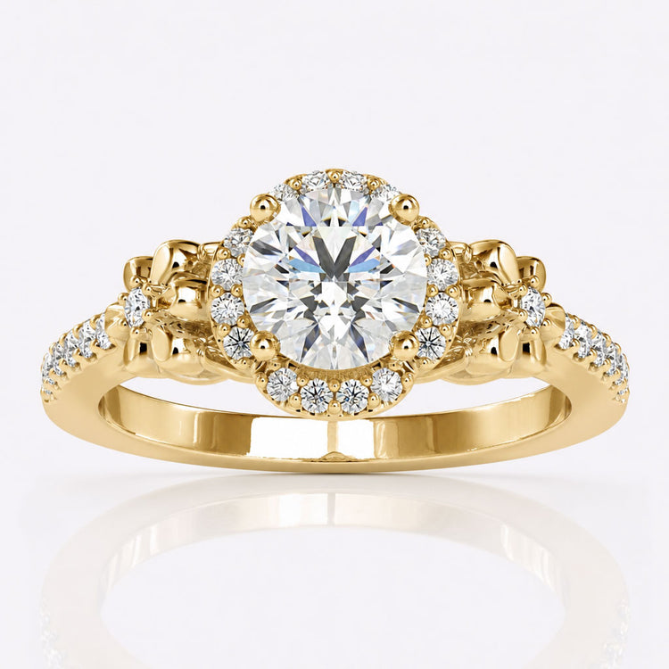 1.39 TCW Round Cut Moissanite Flower Style Moissanite Halo Engagement Ring
